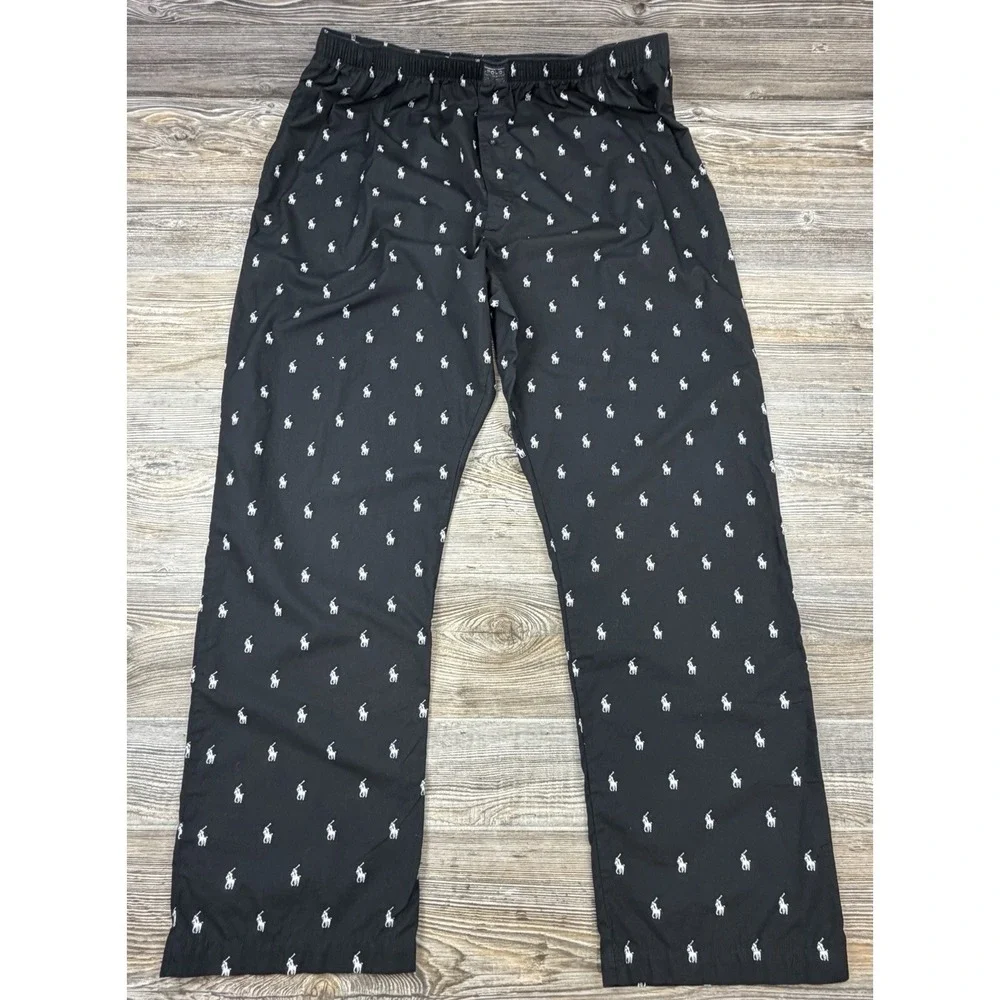 Polo Ralph Lauren Pajama Pants Bottom Mens 1XT (38x32) Black AOP Pony Logo‎